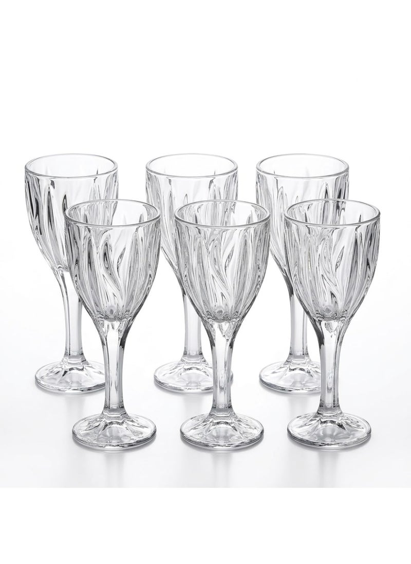 Blinkmax Set of 6 Glass Goblets with Ribbed Design, Clear Stemware with Embossed Texture, for Serving Drinks and Juices at Gatherings - Transparent - Image 1