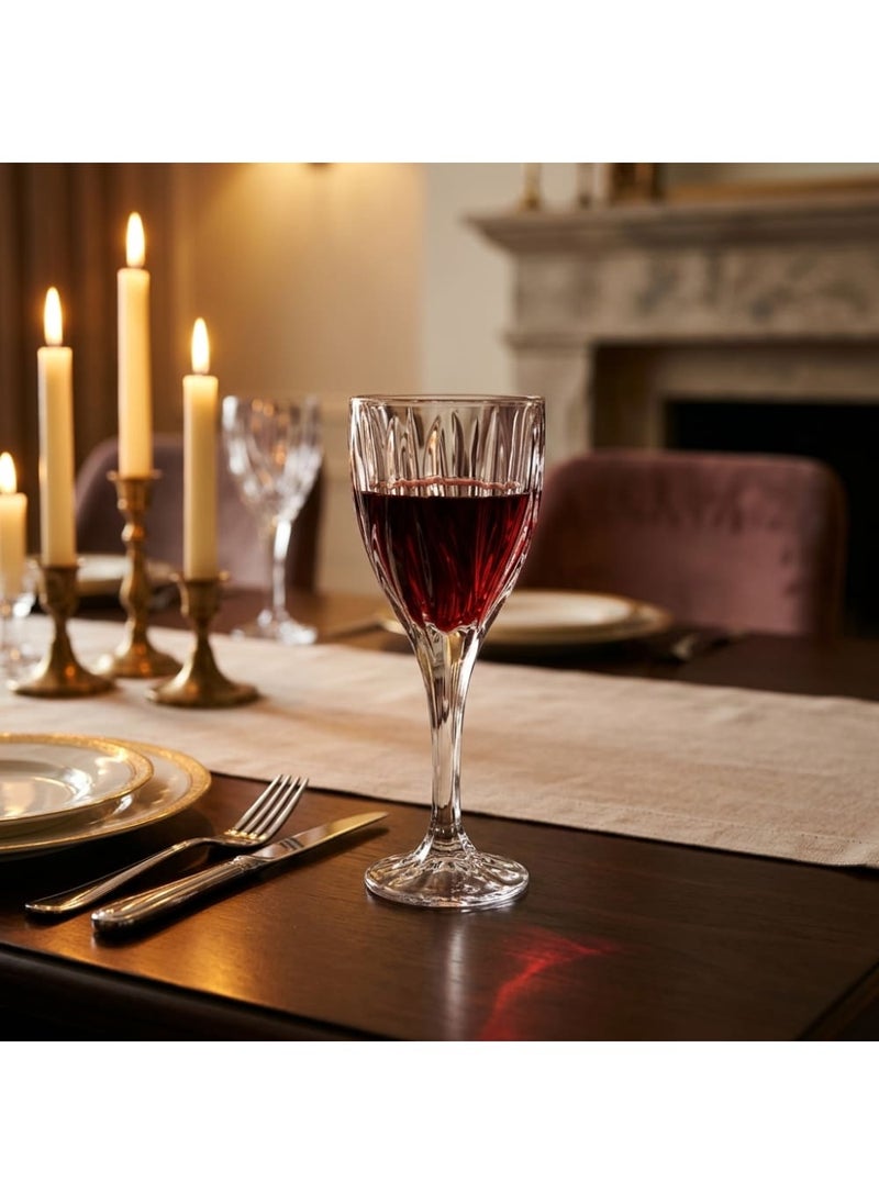 Blinkmax Set of 6 Glass Goblets with Ribbed Design, Clear Stemware with Embossed Texture, for Serving Drinks and Juices at Gatherings - Transparent - Image 4