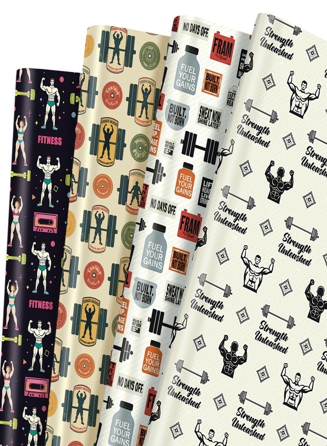 Pineraap Weight Lifting Wrapping Paper, Fitness Wrapping Paper 12 Sheets Workout Gym Themed Designs Gift Wrap for Bodybuilders, Fitness Lovers, Gyms, 20"×28" - Image 1