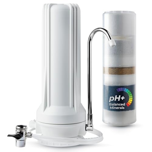iSpring CT10W Countertop Water Filter MultiLayer Faucet Water Filter System with Versatile Faucet Adapter Reduces Heavy Metals Bad Odor and Chlorine White - Image 1