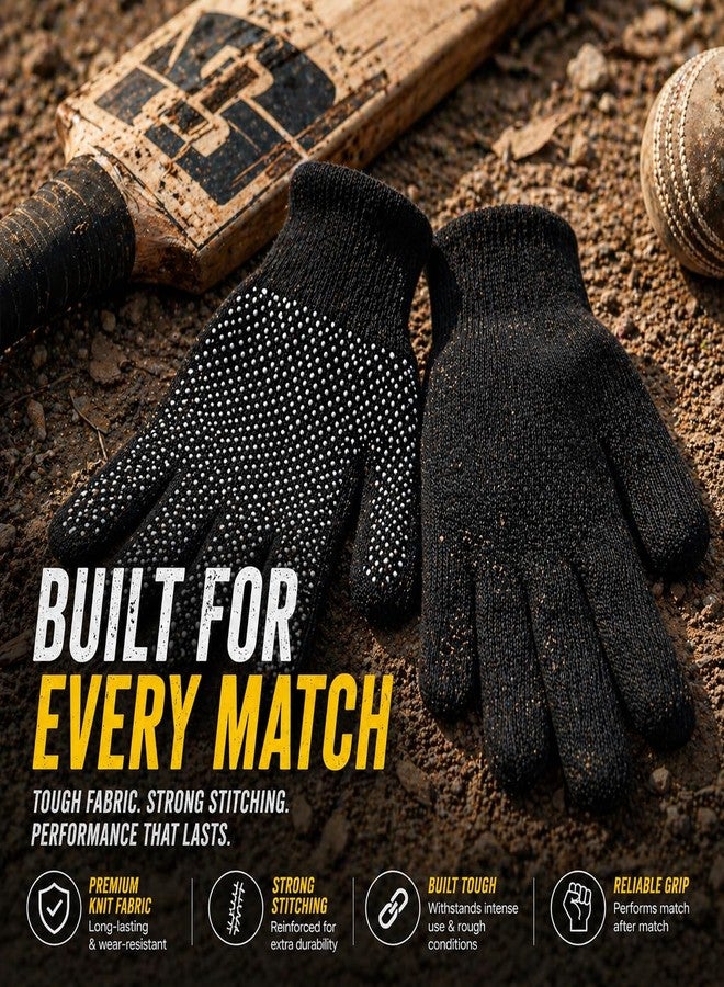 Kiraro Tennis Cricket Batting Gloves for Men & Boys | Anti-Slip PVC Dotted Grip | Lightweight Breathable Cotton Gloves | Soft Ball Cricket, Practice & Street Cricket (Black, Free Size) - Image 5