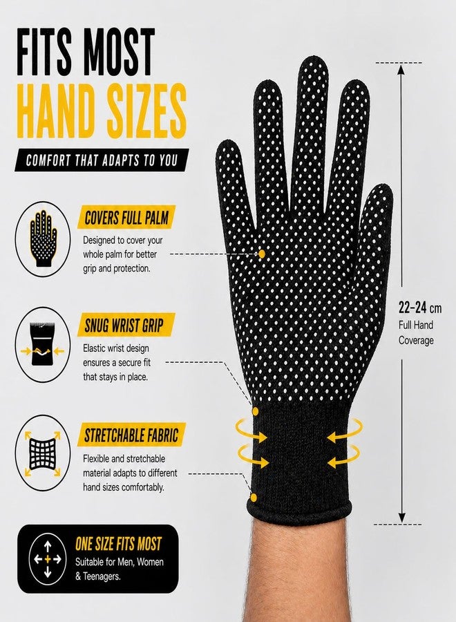 Kiraro Tennis Cricket Batting Gloves for Men & Boys | Anti-Slip PVC Dotted Grip | Lightweight Breathable Cotton Gloves | Soft Ball Cricket, Practice & Street Cricket (Black, Free Size) - Image 2