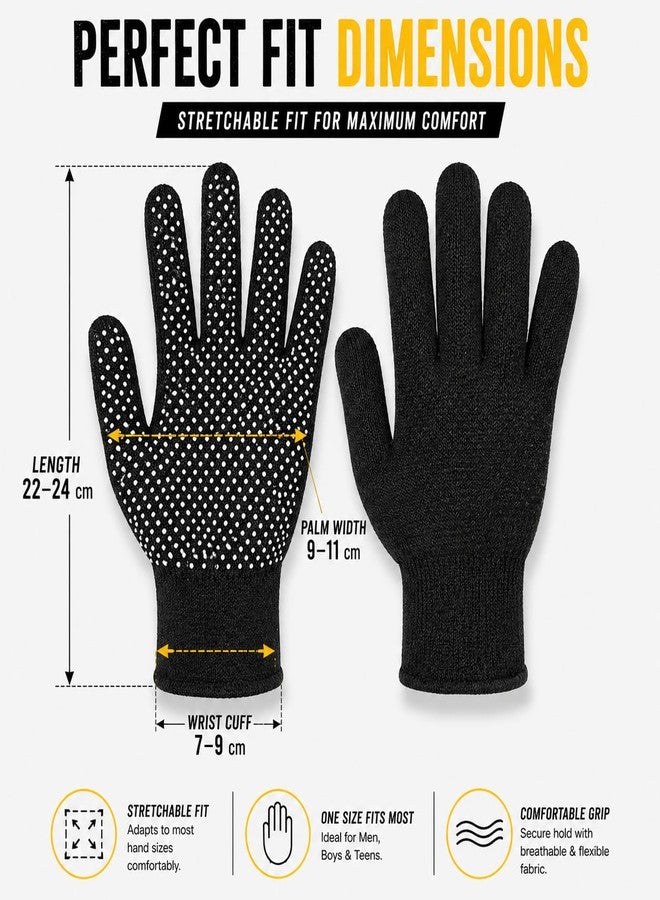 Kiraro Tennis Cricket Batting Gloves for Men & Boys | Anti-Slip PVC Dotted Grip | Lightweight Breathable Cotton Gloves | Soft Ball Cricket, Practice & Street Cricket (Black, Free Size) - Image 3