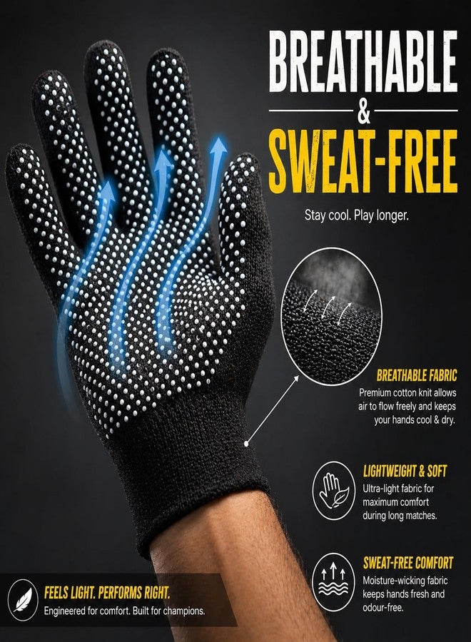 Kiraro Tennis Cricket Batting Gloves for Men & Boys | Anti-Slip PVC Dotted Grip | Lightweight Breathable Cotton Gloves | Soft Ball Cricket, Practice & Street Cricket (Black, Free Size) - Image 4