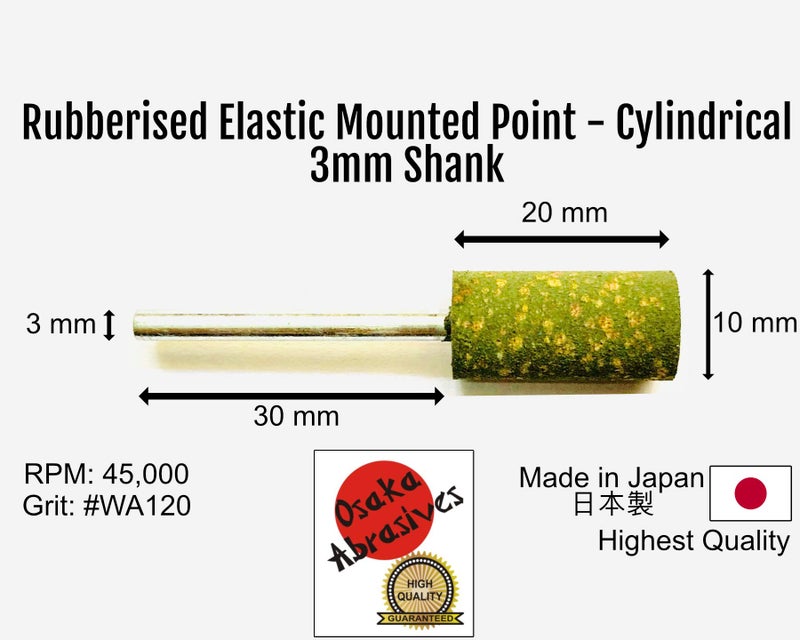 OSAKA ABRASIVE Rubber Elastic Mounted Point, 10 x 20 x 3 mm Shank - Pack of 5 Pieces - Image 2