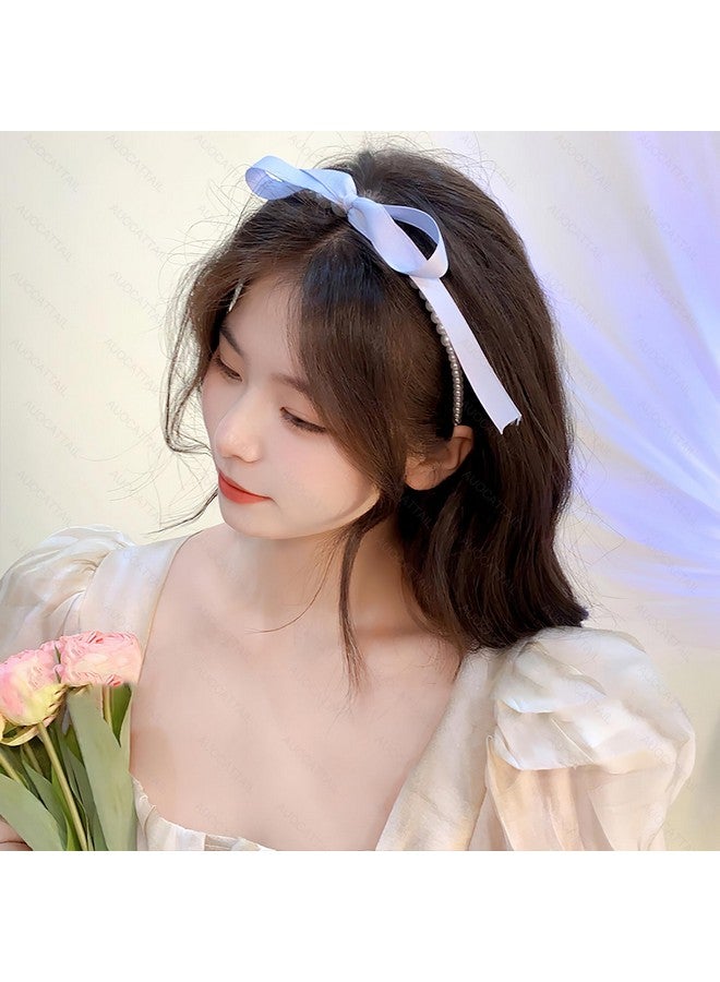 AUOCATTAIL 2 Pcs Pearl Bows Streamer Headbands French Retro Temperament Gentle Pink Bow Ribbon Hair Hoop Hair Accessories Headdress For Women Girls - Image 3