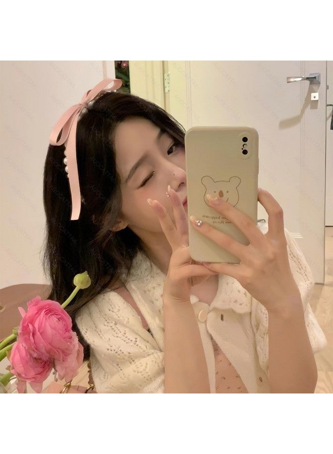 AUOCATTAIL 2 Pcs Pearl Bows Streamer Headbands French Retro Temperament Gentle Pink Bow Ribbon Hair Hoop Hair Accessories Headdress For Women Girls - Image 4