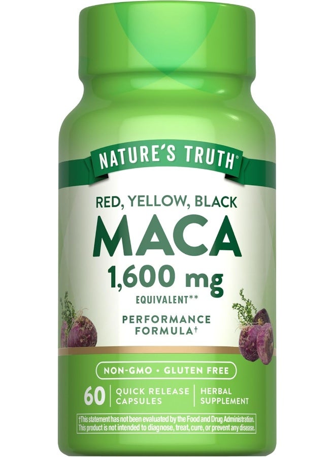 Nature's Truth Maca Root 1600 mg | 60 Powder Capsules | Male Performance Pills | Non-GMO, Gluten Free - Image 1