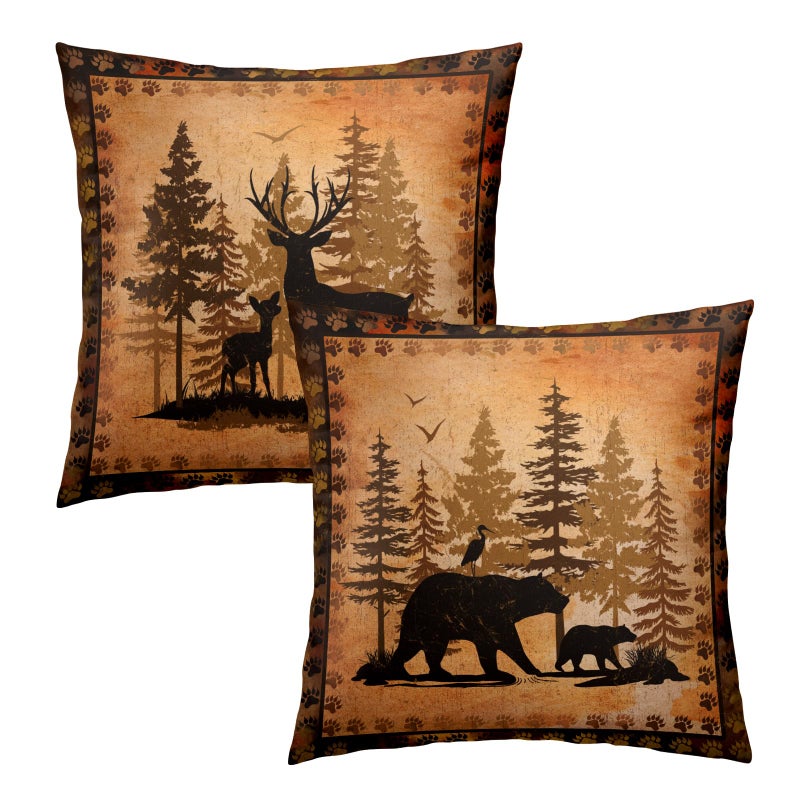 Giwawa Forest Bear Deer Throw Pillow Covers 18x18 Set of 2 Wildlife Animal Decorative Pillow Cases Square Cushion Cover for Couch Bed Sofa Chair - Image 2