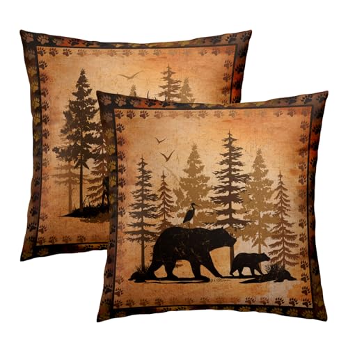 Giwawa Forest Bear Deer Throw Pillow Covers 18x18 Set of 2 Wildlife Animal Decorative Pillow Cases Square Cushion Cover for Couch Bed Sofa Chair - Image 3