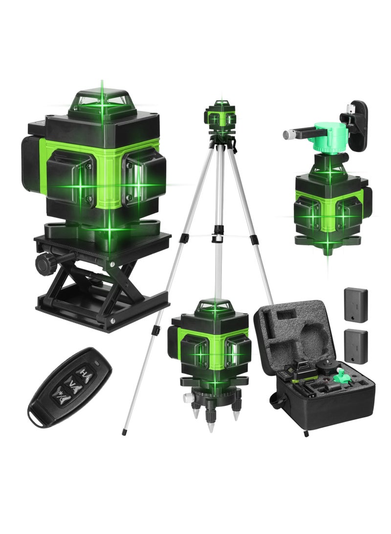 16 Lines Laser Level Green Multifunctional 4D Self Leveling Cross 16 Lines Laser Level with USB Rechargeable Lithium Battery Base Stand Wall Mounted Bracket Iron Board Carrying Bag 1.2M Tripod Stand - Image 1