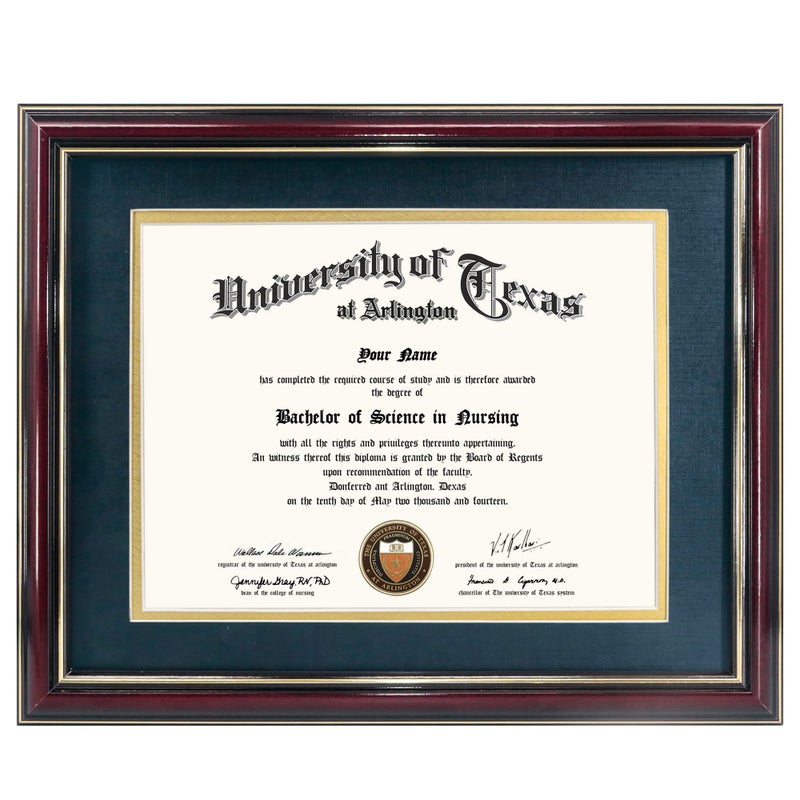 GraduationMall 85x11 Diploma Frame with Navy over Gold Mat or Display 11x14 Certificate without MatSolid Wood  UV Protection AcrylicGlossy Cherry Finish with Gold Trim