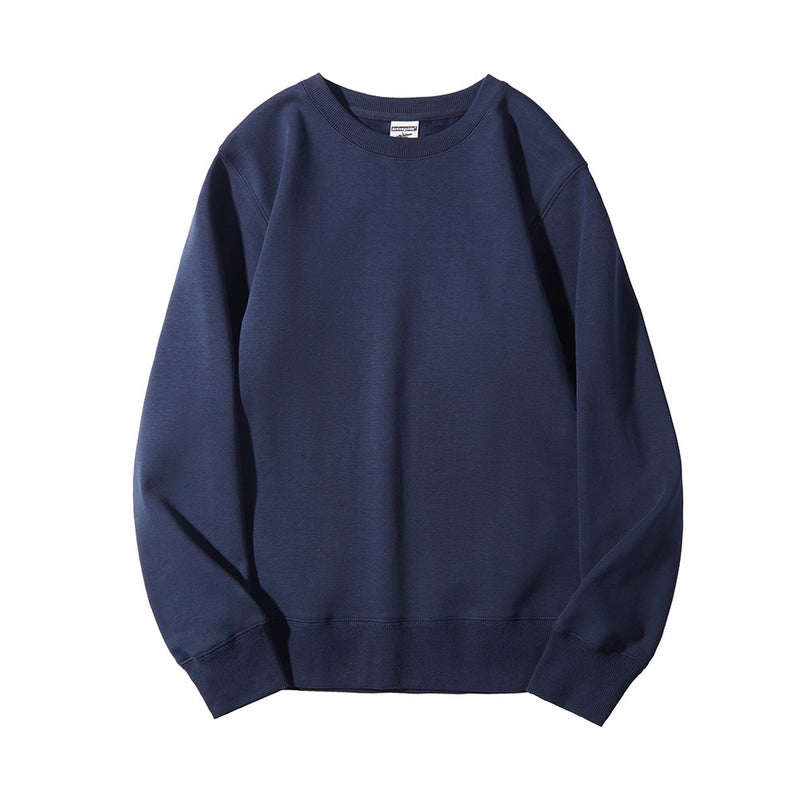 Mens Autumn AG600 g Super Soft Velvet Crewneck Mens Wear High-end Casual Heavy Trendy Brand Printed Men Ink Blue 