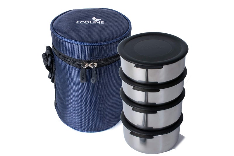 Ecoline V4 Lunch Box Stainless Steel .Capacity 1400ml(2 containers 400ml, 2 containers 300ml) Blue - Image 1