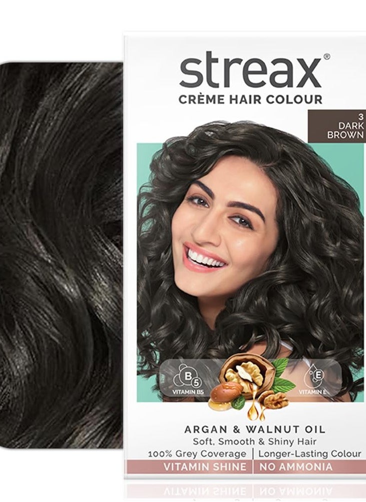 Streax Permanent Hair Colour, 100% Grey coverage, Infused with Argan and Walnut Oil, Long Lasting Cream Hair Colour for Women, Brown Hair Colour, 3 Dark... - pzsku/Z825123CAAEA24ADE59C4Z/45/_/1740038394/d79568e8-578b-469c-bbad-7d22d995db95