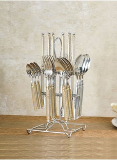 Trust 24-Piece Stainless Steel Cutlery Set Silver/Gold With Stand, Service for 6  - Image 1