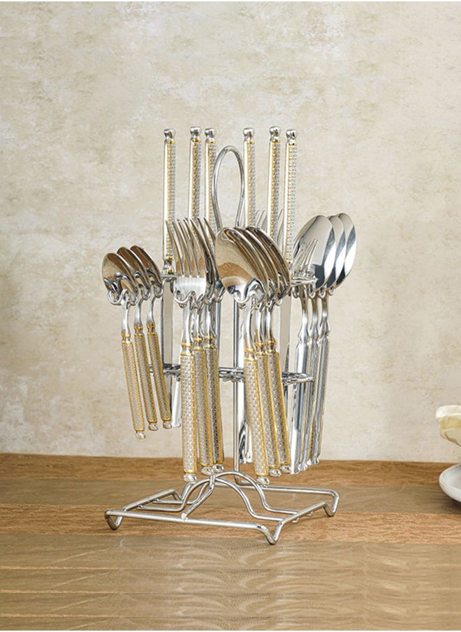 Trust 24-Piece Stainless Steel Cutlery Set Silver/Gold With Stand, Service for 6  - Image 1