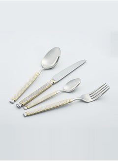 Trust 24-Piece Stainless Steel Cutlery Set Silver/Gold With Stand, Service for 6  - Image 2
