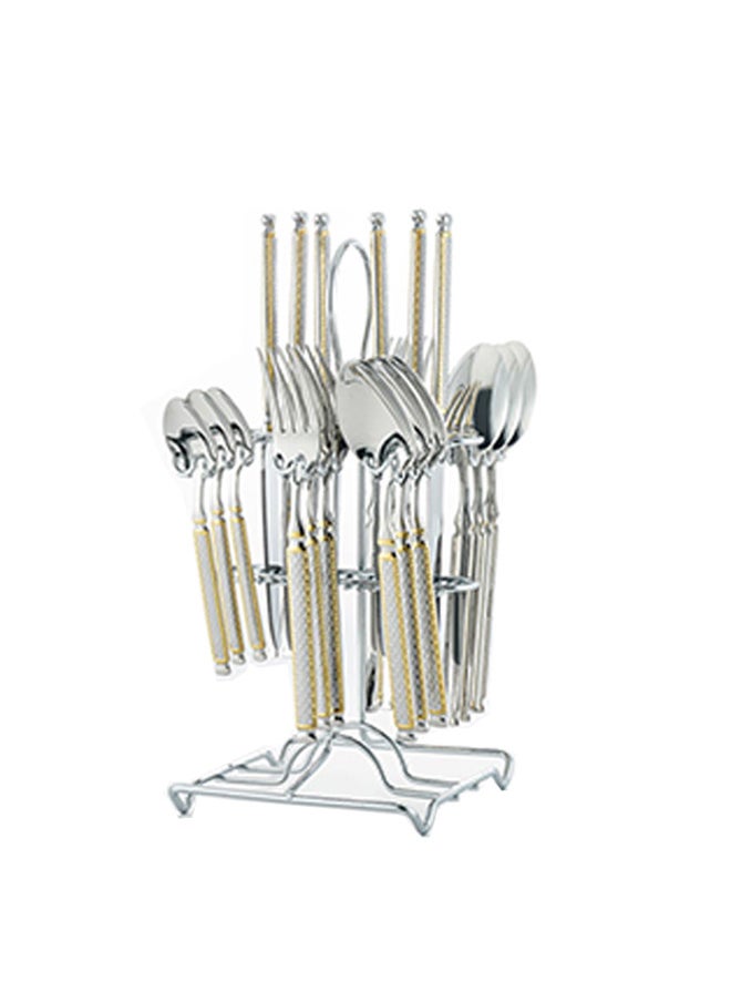 Trust 24-Piece Stainless Steel Cutlery Set Silver/Gold With Stand, Service for 6  - Image 3