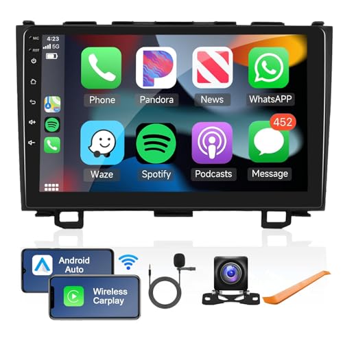 Podofo Android Car Stereo for Honda CRV 2007-2011 with Wireless Carplay/Android Auto with WiFi GPS Navigation, 9" Touchscreen Bluetooth Car Radio Support USB FM/RDS Backup Camera Steering Wheel Control - Image 1