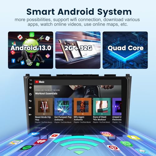 Podofo Android Car Stereo for Honda CRV 2007-2011 with Wireless Carplay/Android Auto with WiFi GPS Navigation, 9" Touchscreen Bluetooth Car Radio Support USB FM/RDS Backup Camera Steering Wheel Control - Image 4