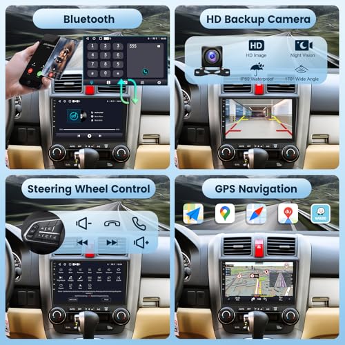 Podofo Android Car Stereo for Honda CRV 2007-2011 with Wireless Carplay/Android Auto with WiFi GPS Navigation, 9" Touchscreen Bluetooth Car Radio Support USB FM/RDS Backup Camera Steering Wheel Control - Image 5