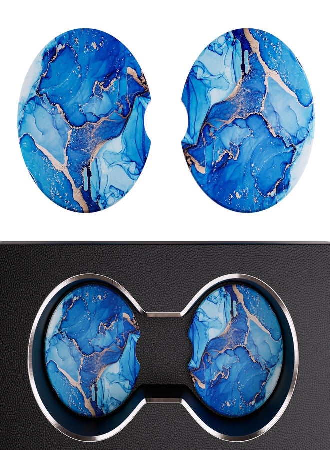 Leadiy 2 Pack Car Coasters, 2.6" Cup Holders, Marbling Print Car Accessories,Ceramic Stone & Non-Scratch Cork Base Drink Coasters - Image 1