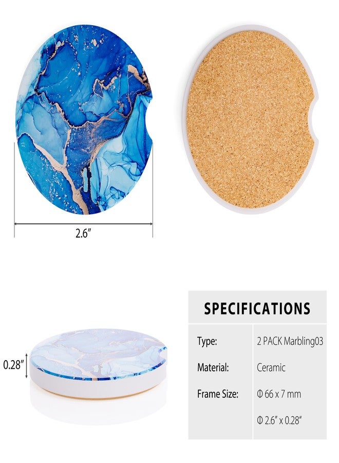 Leadiy 2 Pack Car Coasters, 2.6" Cup Holders, Marbling Print Car Accessories,Ceramic Stone & Non-Scratch Cork Base Drink Coasters - Image 4