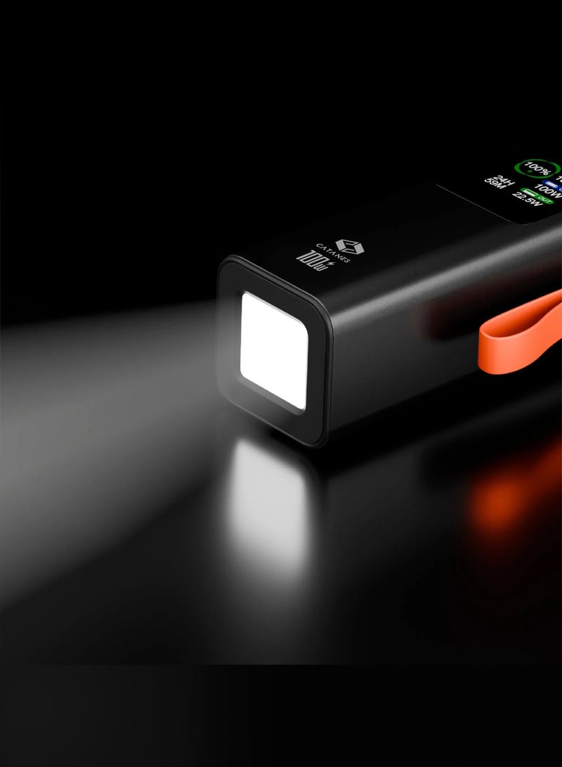 CATANES 20000mAh 100W Super Fast Charging Power Bank with 70cm Retractable Type-C Cable and Smart Digital Display - Black - Image 3