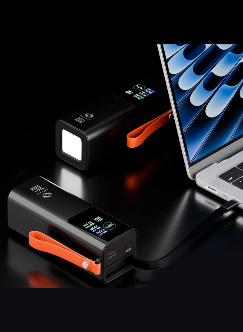 CATANES 20000mAh 100W Super Fast Charging Power Bank with 70cm Retractable Type-C Cable and Smart Digital Display - Black - Image 4