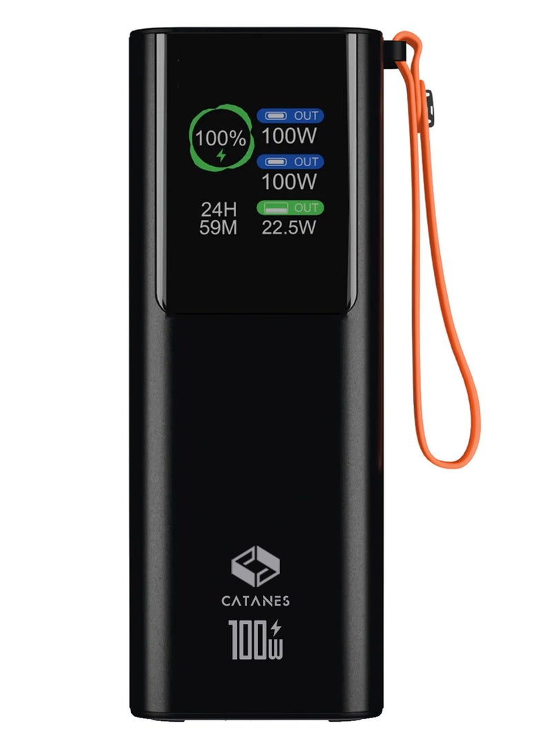 CATANES 20000mAh 100W Super Fast Charging Power Bank with 70cm Retractable Type-C Cable and Smart Digital Display - Black - Image 5