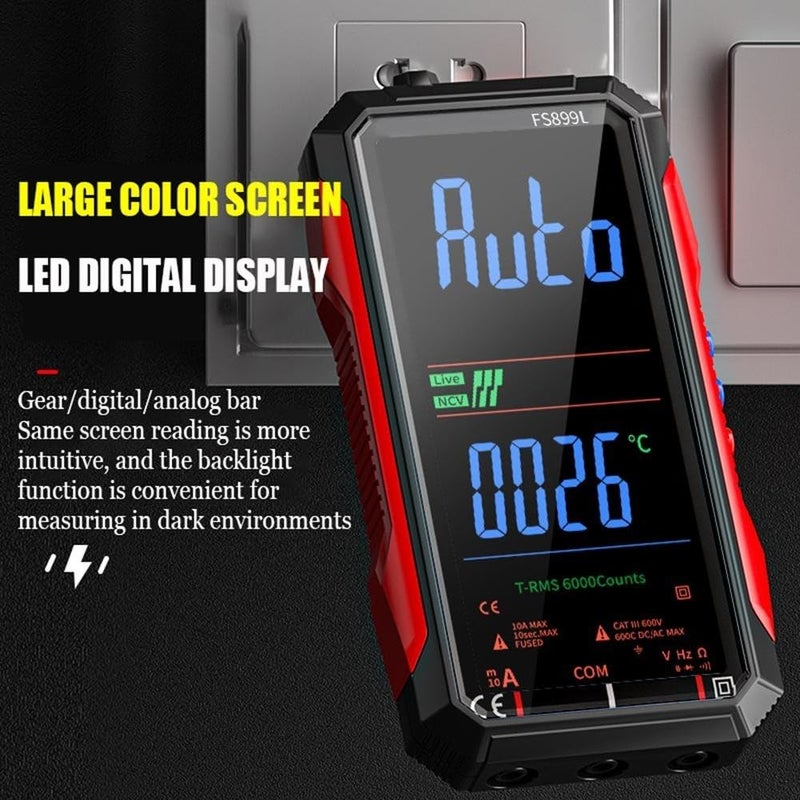 FS899L Digital Multimeter USB C Rechargeable True RMS Voltage Current Capacitance Test Leads - Image 4