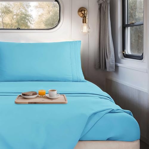 Nestl Bright Blue Short Queen Sheets for RV, Hotel Luxury RV Queen Sheets Set, 4 Piece Fitted Bed Sheet Set and Pillowcases, Super Soft, Wrinkle-Free, and Breathable Camper Bedding - Image 5