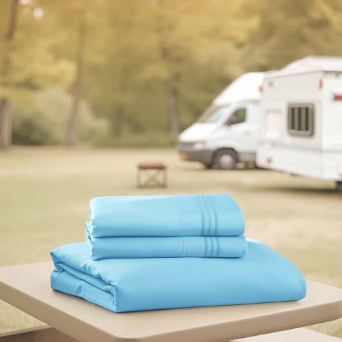 Nestl Bright Blue Short Queen Sheets for RV, Hotel Luxury RV Queen Sheets Set, 4 Piece Fitted Bed Sheet Set and Pillowcases, Super Soft, Wrinkle-Free, and Breathable Camper Bedding - Image 4