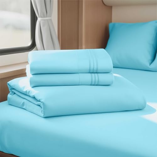 Nestl Bright Blue Short Queen Sheets for RV, Hotel Luxury RV Queen Sheets Set, 4 Piece Fitted Bed Sheet Set and Pillowcases, Super Soft, Wrinkle-Free, and Breathable Camper Bedding - Image 2