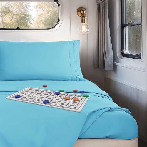Nestl Bright Blue Short Queen Sheets for RV, Hotel Luxury RV Queen Sheets Set, 4 Piece Fitted Bed Sheet Set and Pillowcases, Super Soft, Wrinkle-Free, and Breathable Camper Bedding - Image 3