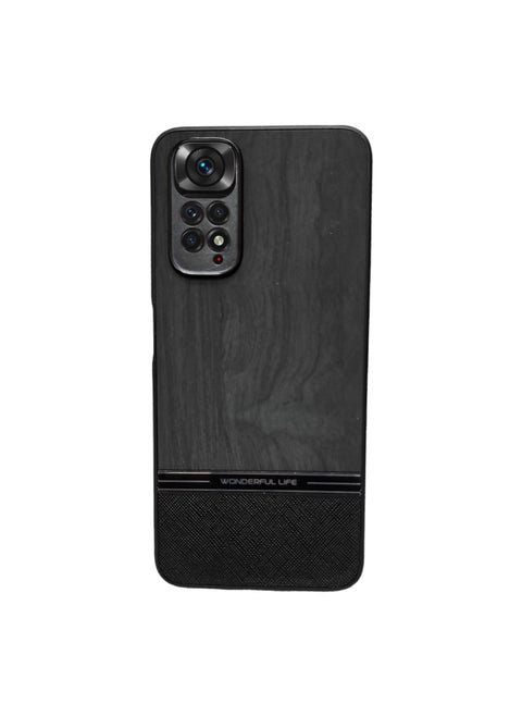 Elmo3ezz حافظة هاتف فاخرة مقاومة للصدمات مصنوعة من الخشب المحبب PU وTPU لهاتف Redmi Note 11S (أسود)