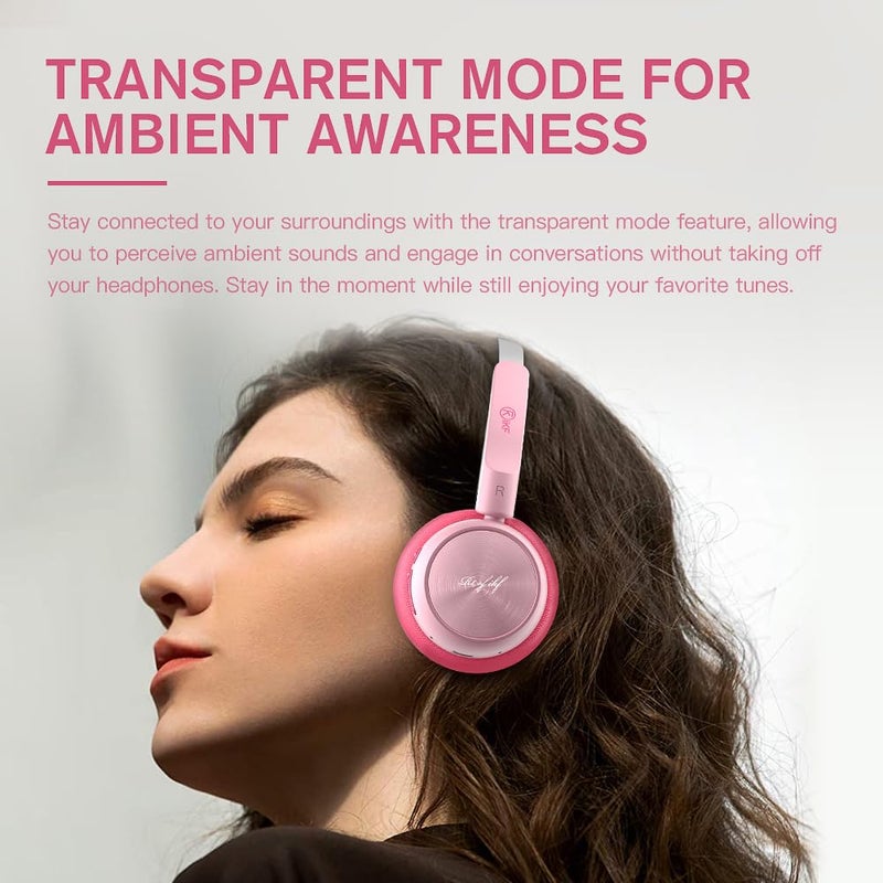 iKF R1 Wireless Bluetooth Headphones, Retro Classic Lightweight Headset, Builti-in Mic, 60H Playback, Dual Device Connectivity, Low Latency, App Customization,Throwback 80s 90s,OOTD, Pink - Image 4