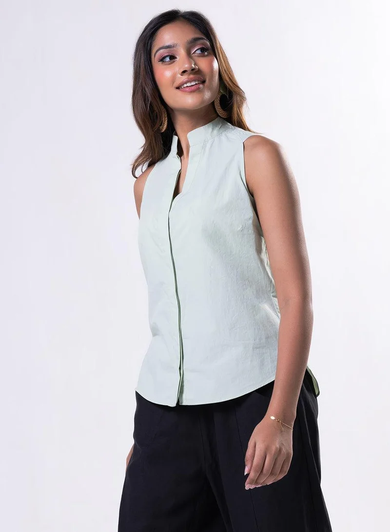 Zigzag Sleeveless High Neck Cotton Top