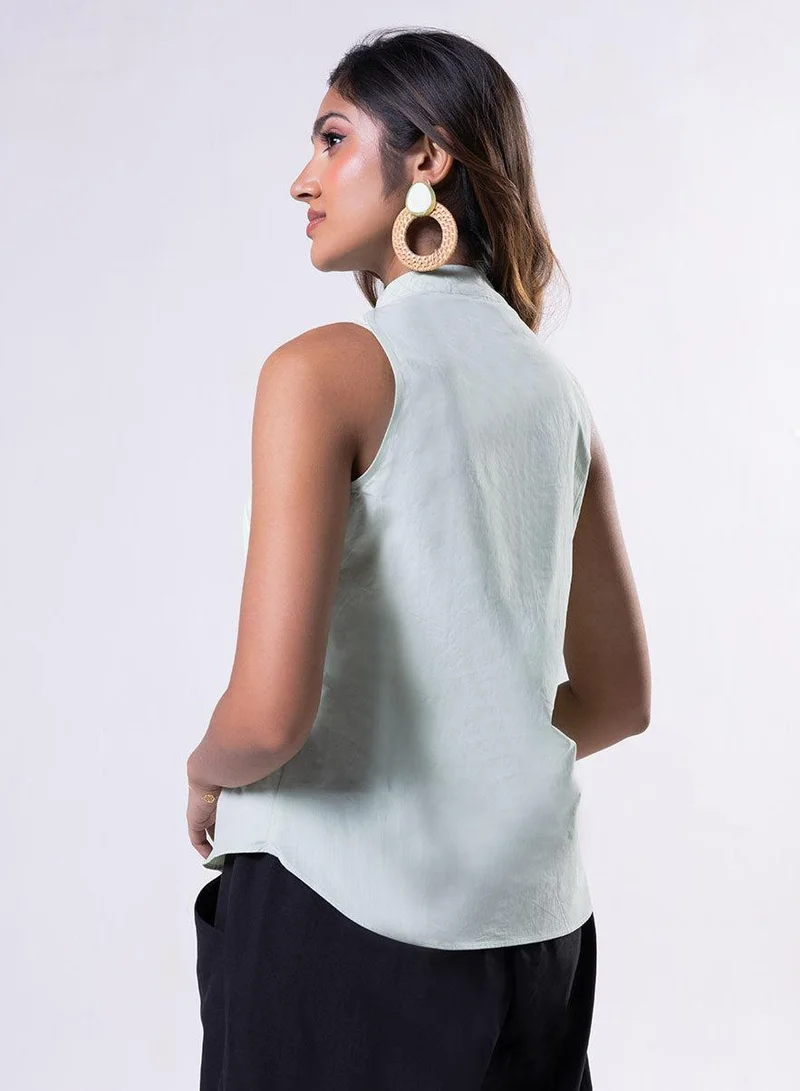 Zigzag Sleeveless High Neck Cotton Top