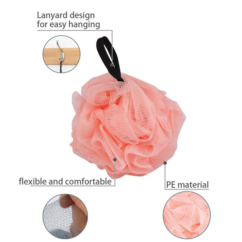 Mesh Bath Ball Shower Pouf 3 Pack Blue Beige Pink Exfoliating Bath Sponge For Women Men - Image 4