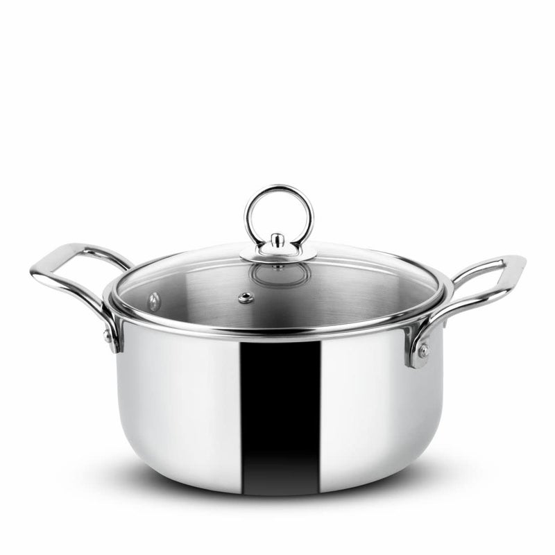Orange Stainless Steel Triply Cook & Serve Casserole/Biryani Pot/Kadai/Handi 3.2 litres with Glass lid and Handles| 2.5mm Thickness, 200mm Diameter | Induction cooktop Friendly | (3.2L, Steel) - Image 1