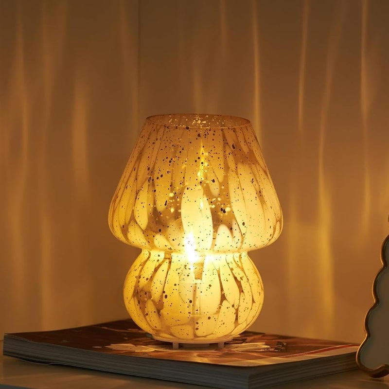 DN DECONATION Glass Mushroom Lamp Cordless Table Lamp for Bedroom Small Desk Bedside Lamps for Living Room Mushroom Decor Cute Mini Modern Lamps Battery Operated for Night Stands Aesthetic Home Living Room Decor - Image 2