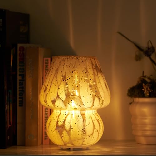DN DECONATION Glass Mushroom Lamp Cordless Table Lamp for Bedroom Small Desk Bedside Lamps for Living Room Mushroom Decor Cute Mini Modern Lamps Battery Operated for Night Stands Aesthetic Home Living Room Decor - Image 3