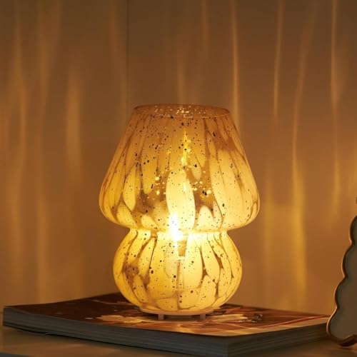 DN DECONATION Glass Mushroom Lamp Cordless Table Lamp for Bedroom Small Desk Bedside Lamps for Living Room Mushroom Decor Cute Mini Modern Lamps Battery Operated for Night Stands Aesthetic Home Living Room Decor - Image 1