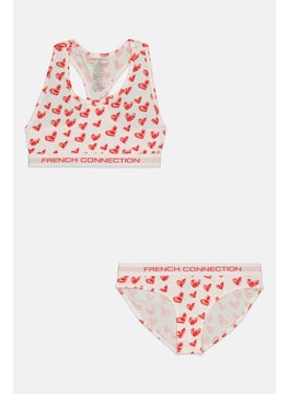 French Connection Women 2 Piece Allover Print Bra Let With Pantie, White  - Image 1