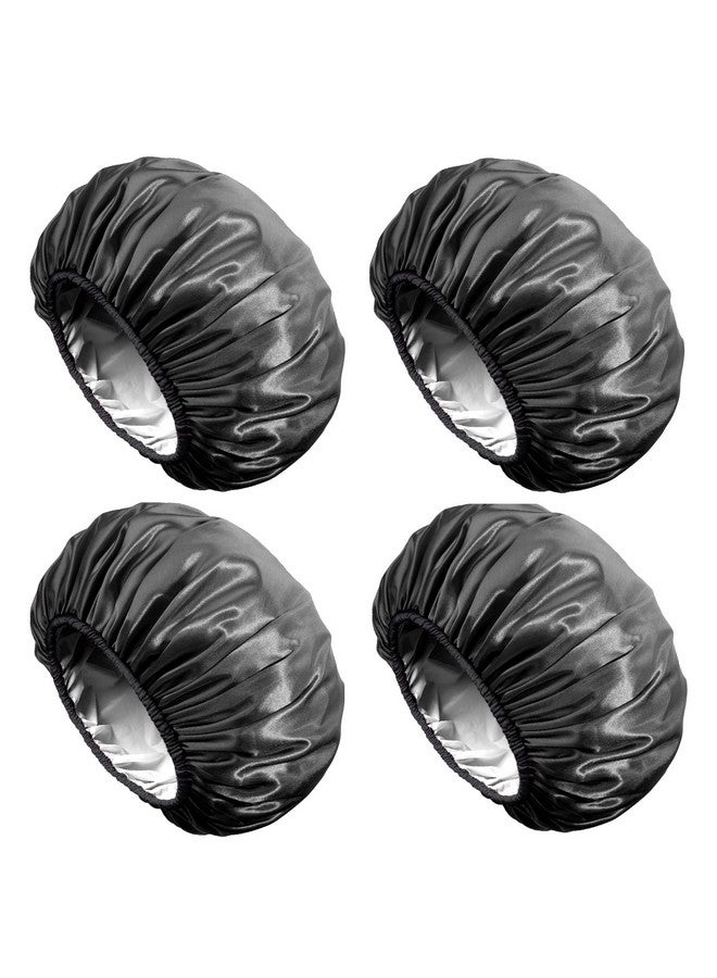 Aquior Shower Cap Extra Large Shower Cap For Men Satin Eva Double Layer Waterproof Reusable Hair Cap For Women Long Hair(All Black 4 Pack)  - Image 1