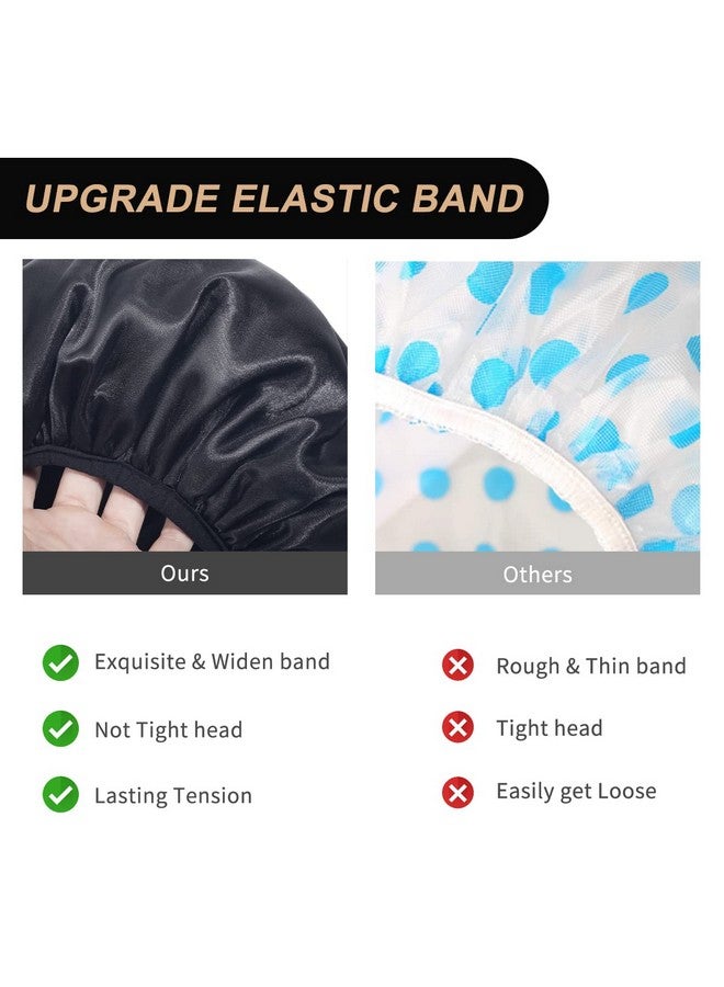Aquior Shower Cap Extra Large Shower Cap For Men Satin Eva Double Layer Waterproof Reusable Hair Cap For Women Long Hair(All Black 4 Pack)  - Image 5