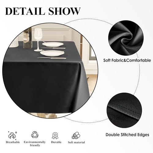 Aocoz Square Tablecloth 52 x 52 Inch Black Tablecloths Stain-Wrinkle Resistant Washable Polyester Table Cloths for Holiday, Buffet Parties,and Wedding - Image 4