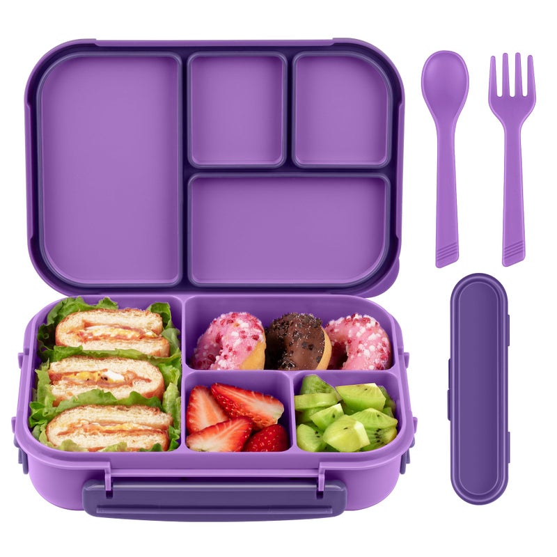 Amathley Lunch Box KidsBento Box AdultLeakproof Lunch Containers for AdultsKidsToddler1200ML4 Compartments bento Lunch box with UtensilMicrowave Dishwasher Freezer Safe Purple